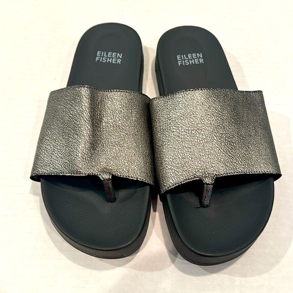 Eileen Fisher Metallic Black Sandals - Picture 7 of 10